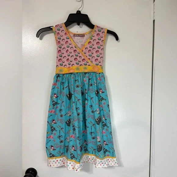 Jelly the Pug Girls Multi-Color Cotton Cute Madeleine Paris Print Dress Size 12 - Picture 2 of 9